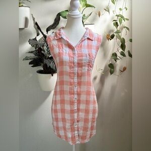 Isaac Mizrahi New York Peach Gingham Linen Sleeveless Button Up Top XL